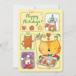 Niedliche Weihnachtskarte für Katzen und Mäuse Feiertagskarte