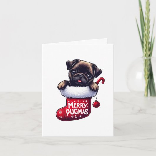 Niedliche Weihnachtskarte "Merry Pugmas" für den M (Vorderseite)