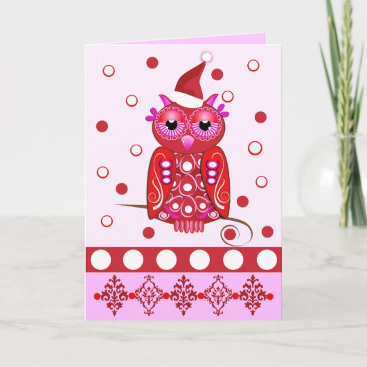 Niedliche Weihnachtskarte mit Cartoon Owl Feiertagskarte (Vorderseite)