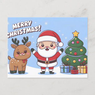 Niedliche Weihnachtskarte mit Weihnachtsmann und R Feiertagspostkarte