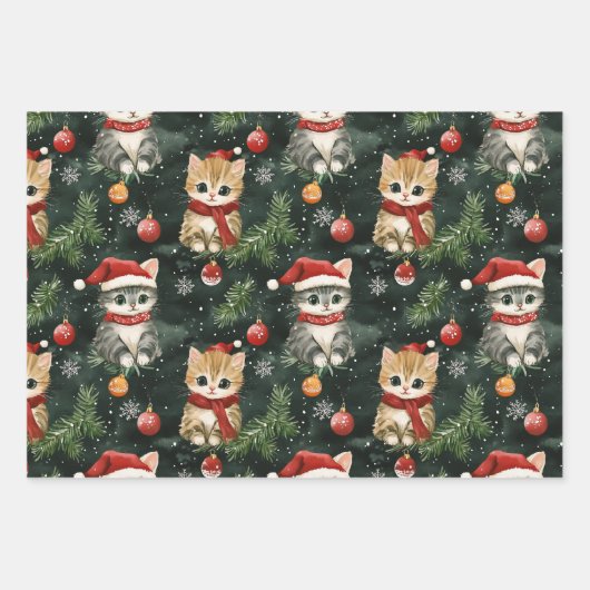Niedliche Weihnachtskätzchen Geschenkpapier Set (Vorderseite 3)