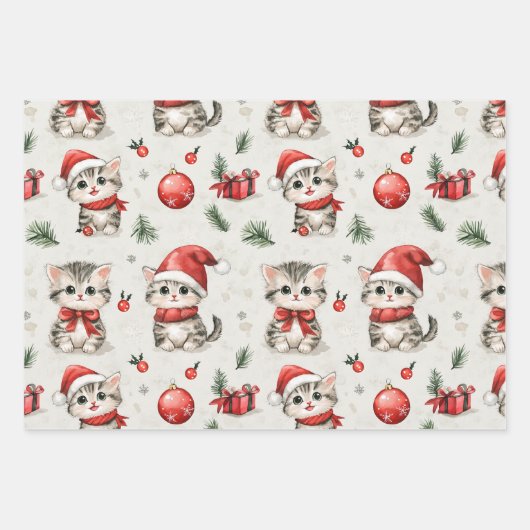 Niedliche Weihnachtskätzchen Geschenkpapier Set (Vorderseite)