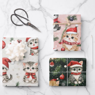 Niedliche Weihnachtskätzchen Geschenkpapier Set