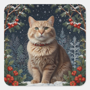 Niedliche Weihnachtskätzchen im Winter Quadratischer Aufkleber