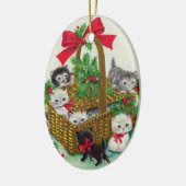 Niedliche Weihnachtskätzchen in einem Korb Keramik Ornament (Links)