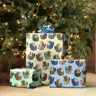Niedliche Weihnachtskätzchen in Geschenkboxen Geschenkpapier Set