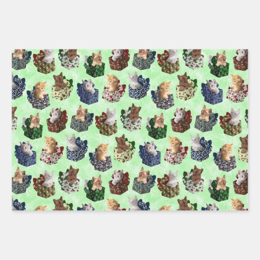 Niedliche Weihnachtskätzchen in Geschenkboxen Geschenkpapier Set (Vorderseite 3)