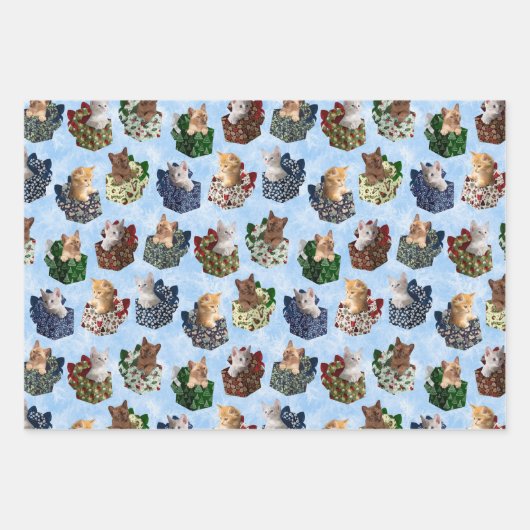 Niedliche Weihnachtskätzchen in Geschenkboxen Geschenkpapier Set (Vorderseite)