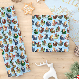 Niedliche Weihnachtskätzchen in Urlaubsboxen Geschenkpapier
