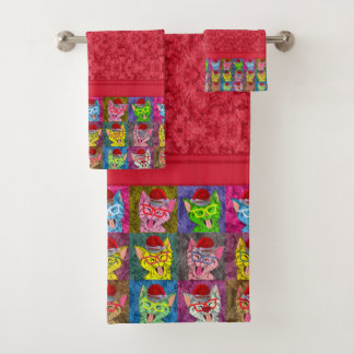 Niedliche Weihnachtskatze Badhandtuch Set