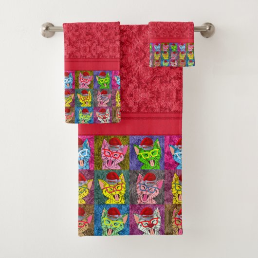 Niedliche Weihnachtskatze Badhandtuch Set (Insitu)