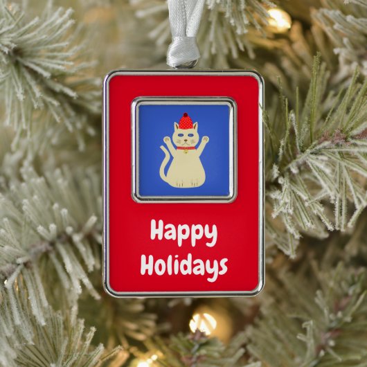 Niedliche Weihnachtskatze Custom Rahmen-Ornament Silber (Baum)
