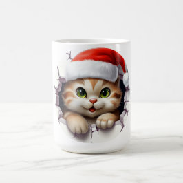 Niedliche Weihnachtskatze durch Wand illustriert Kaffeetasse
