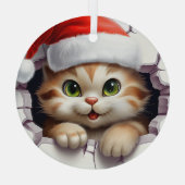 Niedliche Weihnachtskatze durch Wand illustriert Ornament Aus Glas (Rückseite)