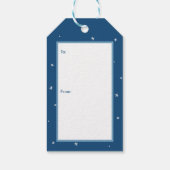 Niedliche Weihnachtskatze in Cosy Blue Stricks Geschenkanhänger (Rückseite)