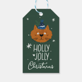 Niedliche Weihnachtskatze in Cosy Strick Hat Green Geschenkanhänger