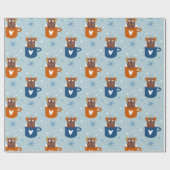 Niedliche Weihnachtskatze in einer Tasse Blaue Sch Geschenkpapier (Flach)