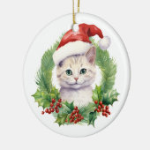 Niedliche Weihnachtskatze in einer Weihnachtsmannm Keramik Ornament (Links)