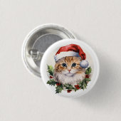 Niedliche Weihnachtskatze in Weihnachtsmannmütze Button (Vorne & Hinten)