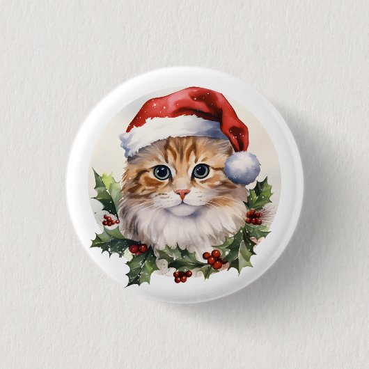 Niedliche Weihnachtskatze in Weihnachtsmannmütze Button (Vorderseite)