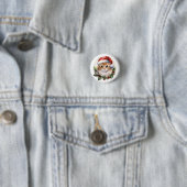 Niedliche Weihnachtskatze in Weihnachtsmannmütze Button (Beispiel)