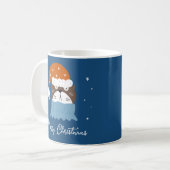 Niedliche Weihnachtskatze in Weihnachtsmannmütze & Kaffeetasse (Vorderseite Links)