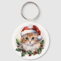 Niedliche Weihnachtskatze in Weihnachtsmannmütze