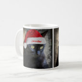 Niedliche Weihnachtskatze, kundengebundener w-Name Kaffeetasse (Vorderseite Links)