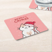 Niedliche Weihnachtskatze Merry Catmas Weihnachtsm Rechteckiger Pappuntersetzer (angewinkelt)