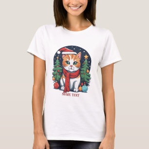Niedliche Weihnachtskatze mit Bäumen T-Shirt