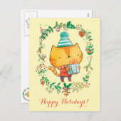 Niedliche Weihnachtskatze mit großer Geschenkboxen Feiertagspostkarte (Vorne/Hinten)