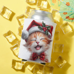 Niedliche Weihnachtskatze mit Weihnachtsmannmütze Dosenkühler