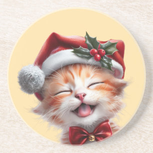 Niedliche Weihnachtskatze mit Weihnachtsmannmütze Getränkeuntersetzer