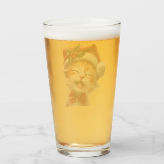 Niedliche Weihnachtskatze mit Weihnachtsmannmütze  Glas (Rückseite (gefüllt))