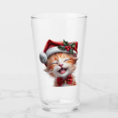 Niedliche Weihnachtskatze mit Weihnachtsmannmütze Glas (Vorderseite)