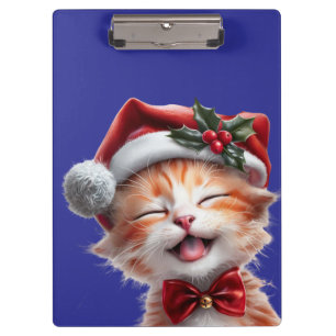Niedliche Weihnachtskatze mit Weihnachtsmannmütze Klemmbrett