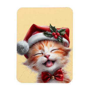 Niedliche Weihnachtskatze mit Weihnachtsmannmütze Magnet