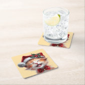 Niedliche Weihnachtskatze mit Weihnachtsmannmütze  Rechteckiger Pappuntersetzer (Vor Ort)