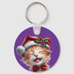 Niedliche Weihnachtskatze mit Weihnachtsmannmütze Schlüsselanhänger