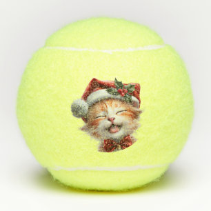 Niedliche Weihnachtskatze mit Weihnachtsmannmütze Tennisbälle