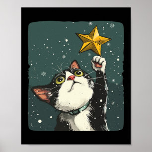 Niedliche Weihnachtskatze mit Weihnachtssternkostü Poster
