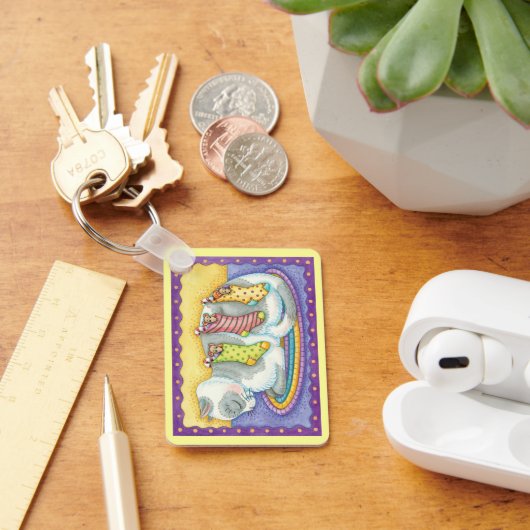 Niedliche Weihnachtskatze Schlafen mit Mäusen in S Schlüsselanhänger (Schreibtisch)