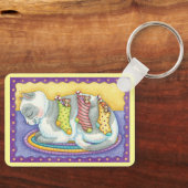 Niedliche Weihnachtskatze Schlafen mit Mäusen in S Schlüsselanhänger (Vorderseite)