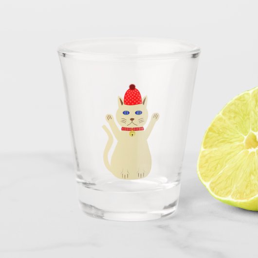 Niedliche Weihnachtskatze Schnapsglas (Vorderseite)