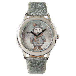 Niedliche Weihnachtskatze Snowman Watercolor Whims Armbanduhr