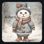 Niedliche Weihnachtskatze Snowman Watercolor Whims Quadratischer Aufkleber<br><div class="desc">Mit diesem individuell gestaltbaren Aufkleber "Niedlicher Cat Snowman"! Dieses charmante Design besticht durch einen bezaubernden Katzenschneemann in gemütlicher Winterkleidung. Sie können es mit einem Namen Ihrer Wahl personalisieren, was es perfekt macht, um Weihnachtsgeschenke zu schmücken. Egal, ob Sie eine besondere Touch zu den Geschenken oder zur individuellen Gestaltung der Urlaubskarten...</div>