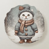 Niedliche Weihnachtskatze Snowman Watercolor Whims Rundes Kissen (Rückseite)