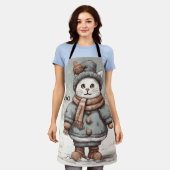 Niedliche Weihnachtskatze Snowman Watercolor Whims Schürze (Getragen)