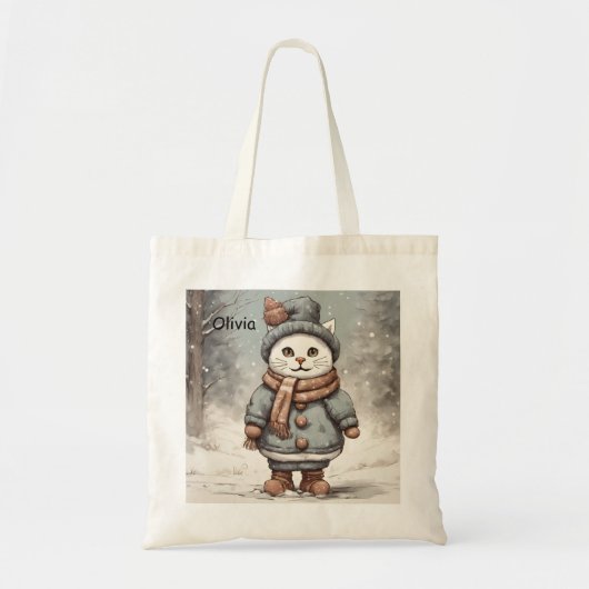 Niedliche Weihnachtskatze Snowman Watercolor Whims Tragetasche (Vorne)