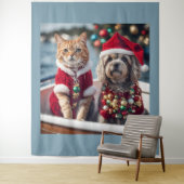 Niedliche Weihnachtskatze und Hundesegeln Vintag Wandteppich (Beispiel)